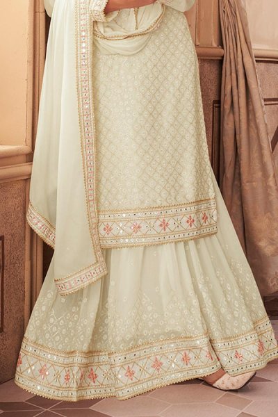 Off White Georgette Embellished Sharara Suit