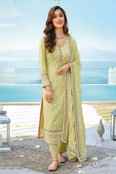 Light Lime Green Georgette Embroidered Suit