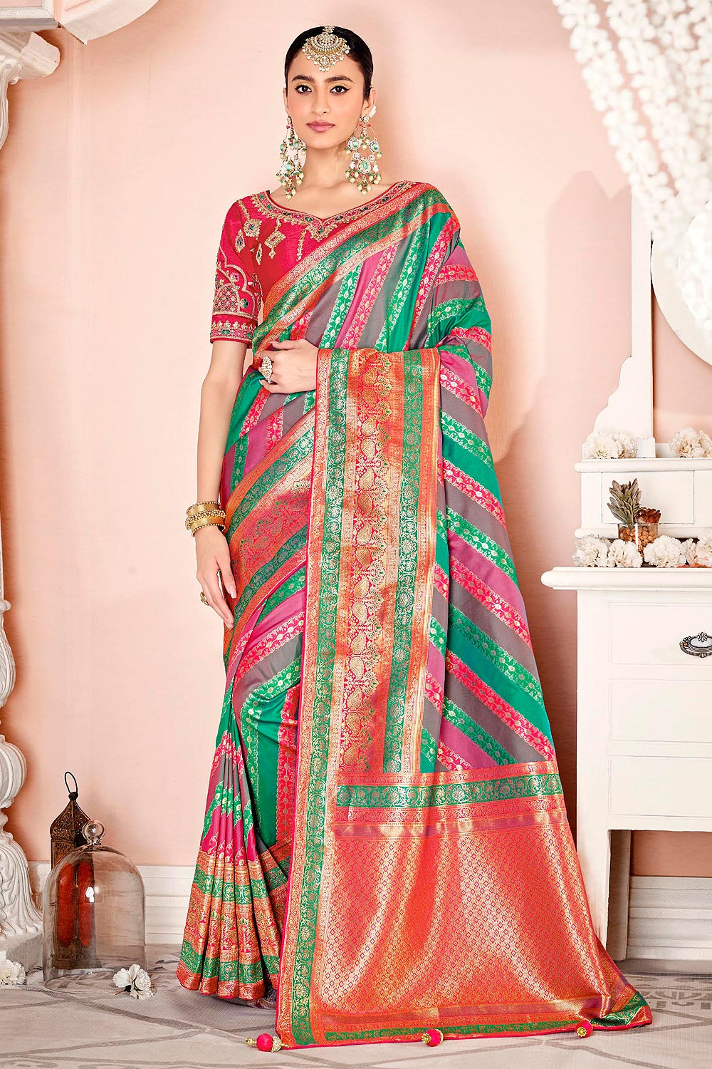 Multicolor Banarasi Silk Saree