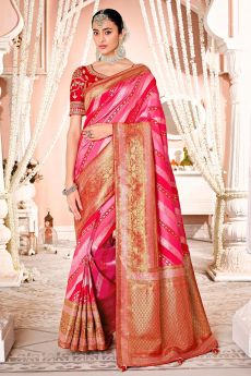 Pink & Red Banarasi Silk Saree