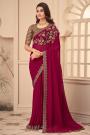 Deep Red Georgette Embroidered Saree