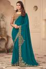 Teal Georgette Embroidered Saree