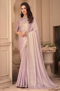 Lilac Silk Embroidered Saree