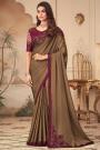 Olive Green Silk Embroidered Saree