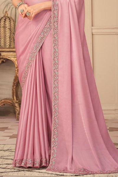 Light Pink Silk Embroidered Saree