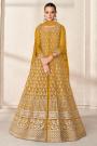 Mustard Net Embroidered Anarkali Dress With Skirt