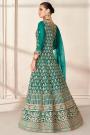 Teal Net Embroidered Anarkali Dress With Skirt