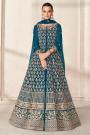 Prussian Blue Net Embroidered Anarkali Dress With Skirt