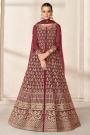 Maroon Net Embroidered Anarkali Dress With Skirt