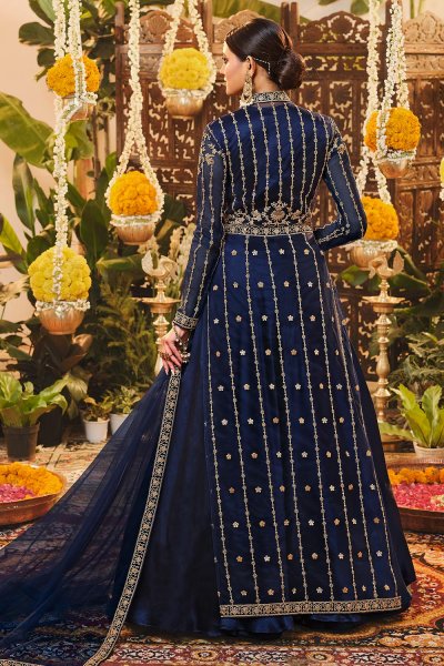 Navy Blue Net Embroidered Anarkali Dress