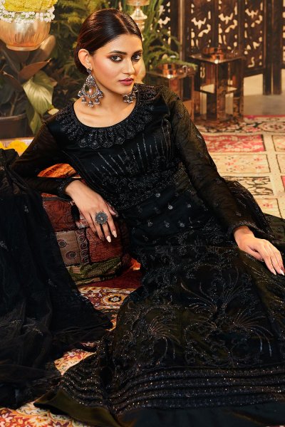 Black Net Embroidered Anarkali Dress