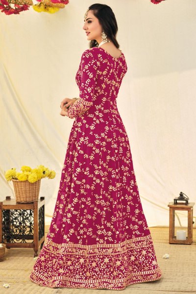 Magenta Georgette Embroidered Anarkali Dress With Dupatta