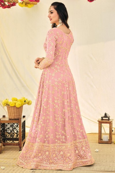 Light Pink Georgette Embroidered Anarkali Dress With Dupatta