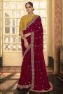 Maroon Embroidered Silk Saree With Jacket Style Blouse