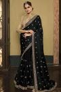 Black Embroidered Silk Saree With Jacket Style Blouse
