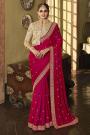 Fuchsia Pink Embroidered Silk Saree With Jacket Style Blouse