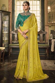 Mustard Embroidered Silk Saree With Jacket Style Blouse