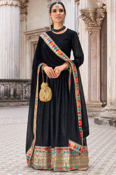 Black Georgette Embroidered Anarkali Dress