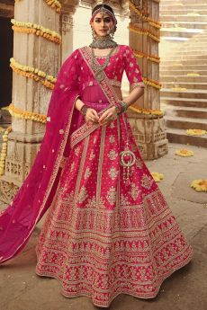 Pink Silk Embroidered Bridal Lehenga Choli Set