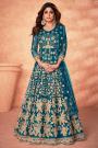 Dark Turquoise Blue Net Embroidered Anarkali Dress