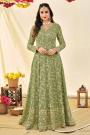 Pista Green Georgette Embroidered Anarkali Dress With Dupatta