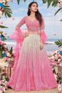 Pink & Off White Georgette Ombre Effect Sequined Lehenga Set
