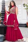 Fuchsia Pink Georgette Embroidered  Multi - Tiered Sharara Suit