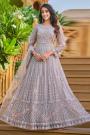 Ready To Wear Silver Grey Net Embellished Anarkali Dress
