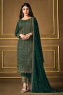 Bottle Green Georgette Embroidered Suit