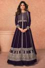 Deep Plum Georgette Embroidered Anarkali Dress With Skirt