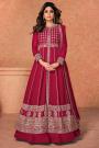 Fuchsia Pink Georgette Embroidered Anarkali Dress With Skirt