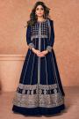 Navy Blue Georgette Embroidered Anarkali Dress With Skirt