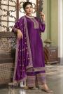 Deep Purple Embroidered Silk Suit With Palazzo