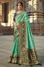 Mint Green Banarasi Silk Saree With Meenakari Work