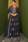 Navy Blue Embroidered Georgette Anarkali With Palazzo