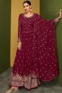 Maroon Embroidered Georgette Anarkali With Palazzo