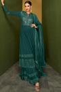 Teal Embroidered Georgette Anarkali With Palazzo