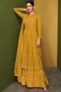 Mustard Embroidered Georgette Anarkali With Palazzo