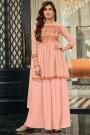 Ready To Wear Peach Georgette Embroidered Peplum Style Sharara Suit