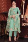 Aqua Embroidered Organza Silk Suit With Palazzo
