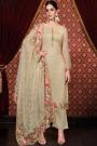 Beige Embroidered Organza Silk Suit With Palazzo