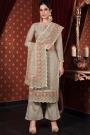 Ecru Embroidered Organza Silk Suit With Palazzo