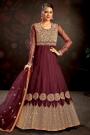 Maroon Net Embroidered Sparkly Anarkali Suit