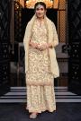 Cream Georgette Embroidered Suit With Flared Palazzo