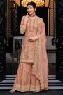 Dark Peach Georgette Embroidered Suit With Sharara