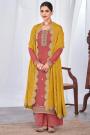Coral Georgette Embellished Suit with yellow dupatta