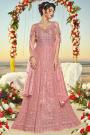 Peach Pink Net Embroidered Anarkali Suit