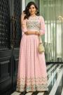 Ready To Wear Soft Pink Georgette Embellished Anarkali Dress With Dupatta