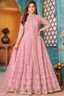 Light Pink Net Embellished Anarkali Suit With Skirt