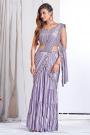 Pre-Draped Designer Lilac Lycra  Embellished Saree